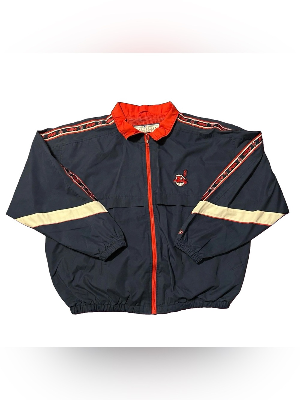 Vintage 90s Cleveland Indians Pro Player Windbreaker Jacket XL Chief Wahoo Navy
